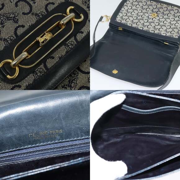 CELINE C Sulky Shoulder Bag Canvas Navy Gold - Picture 11 of 13